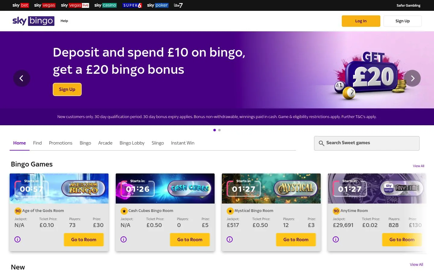 Sky Bingo homepage