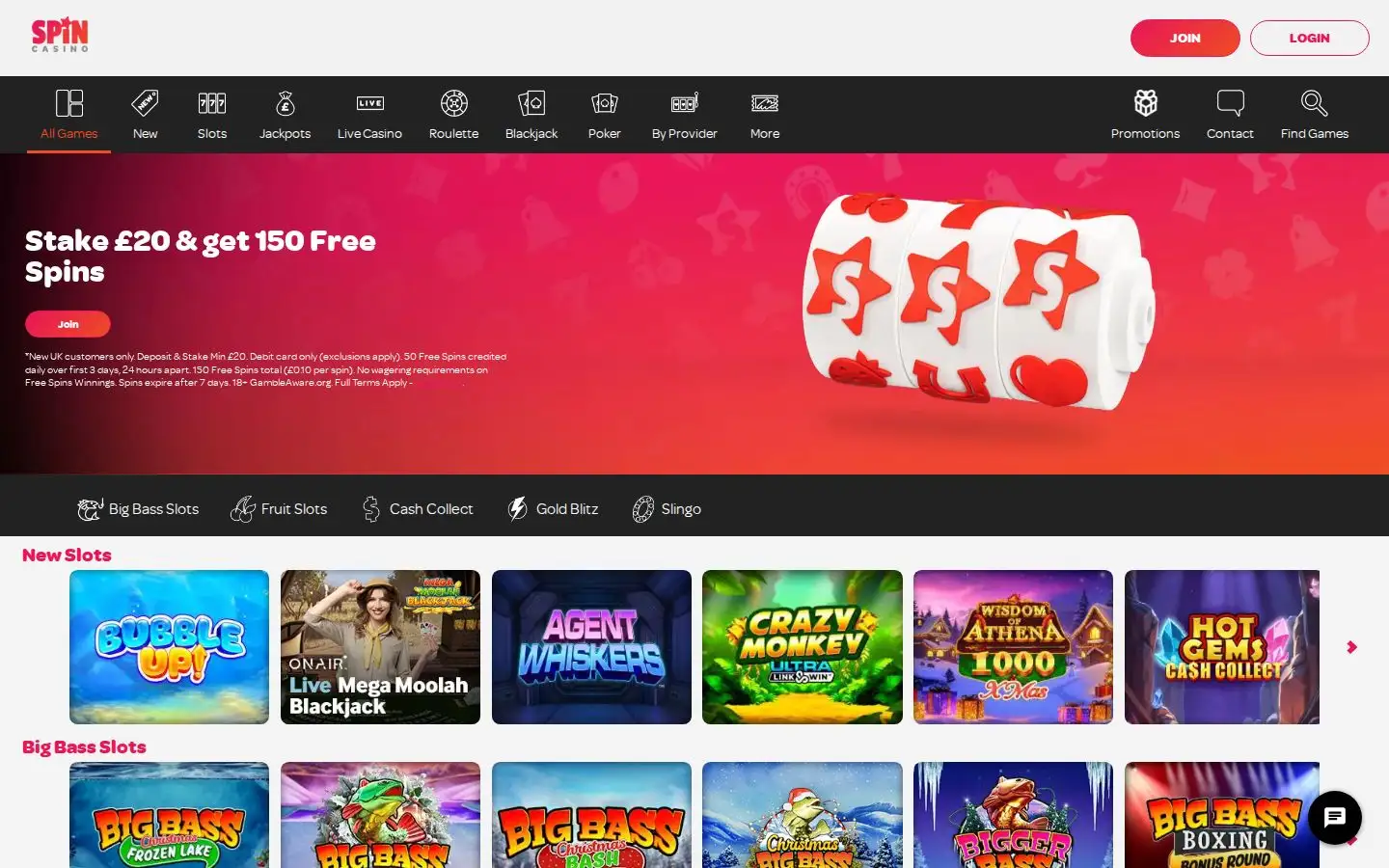 Spin Casino homepage