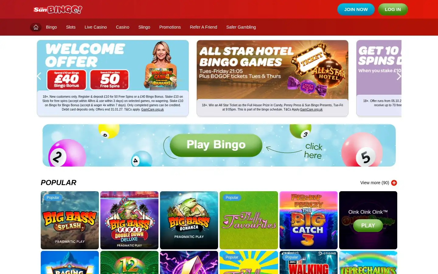 Sun Bingo homepage