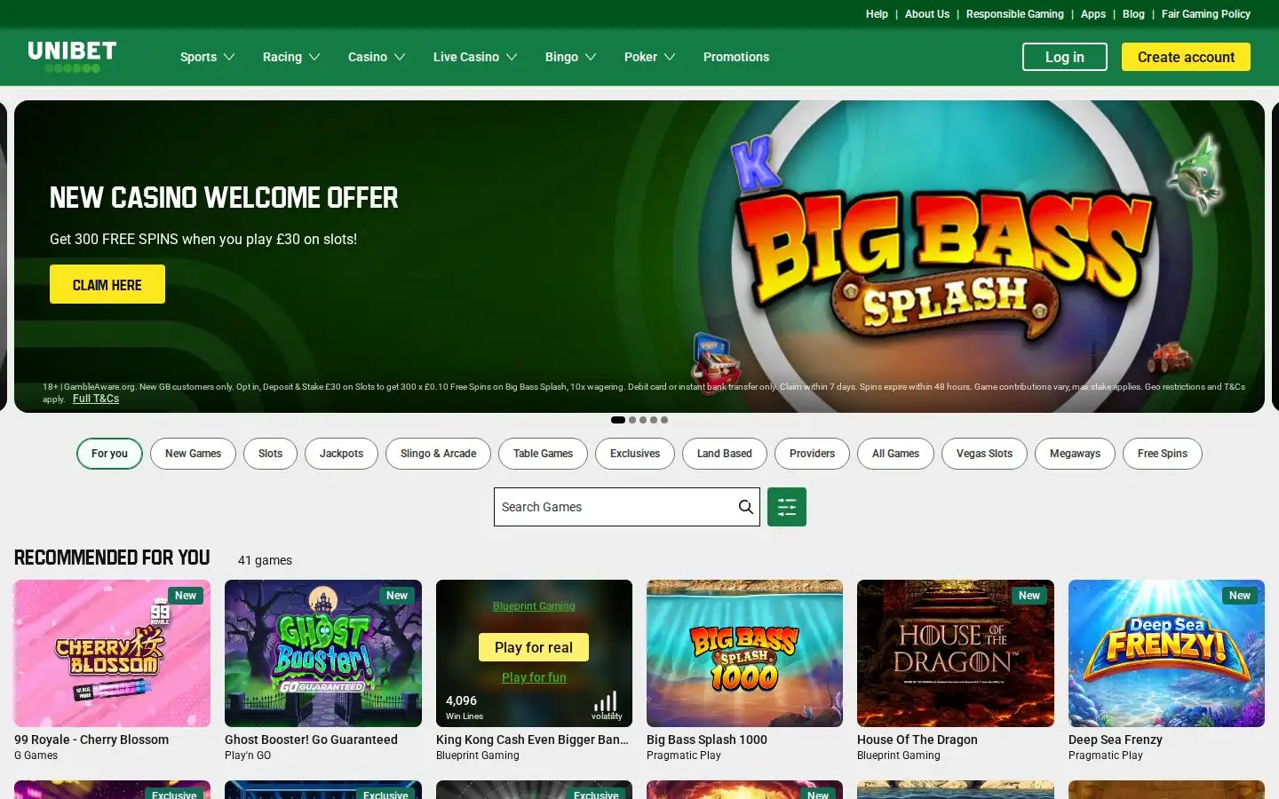 Unibet homepage