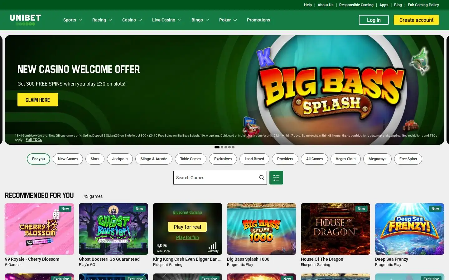 Unibet homepage