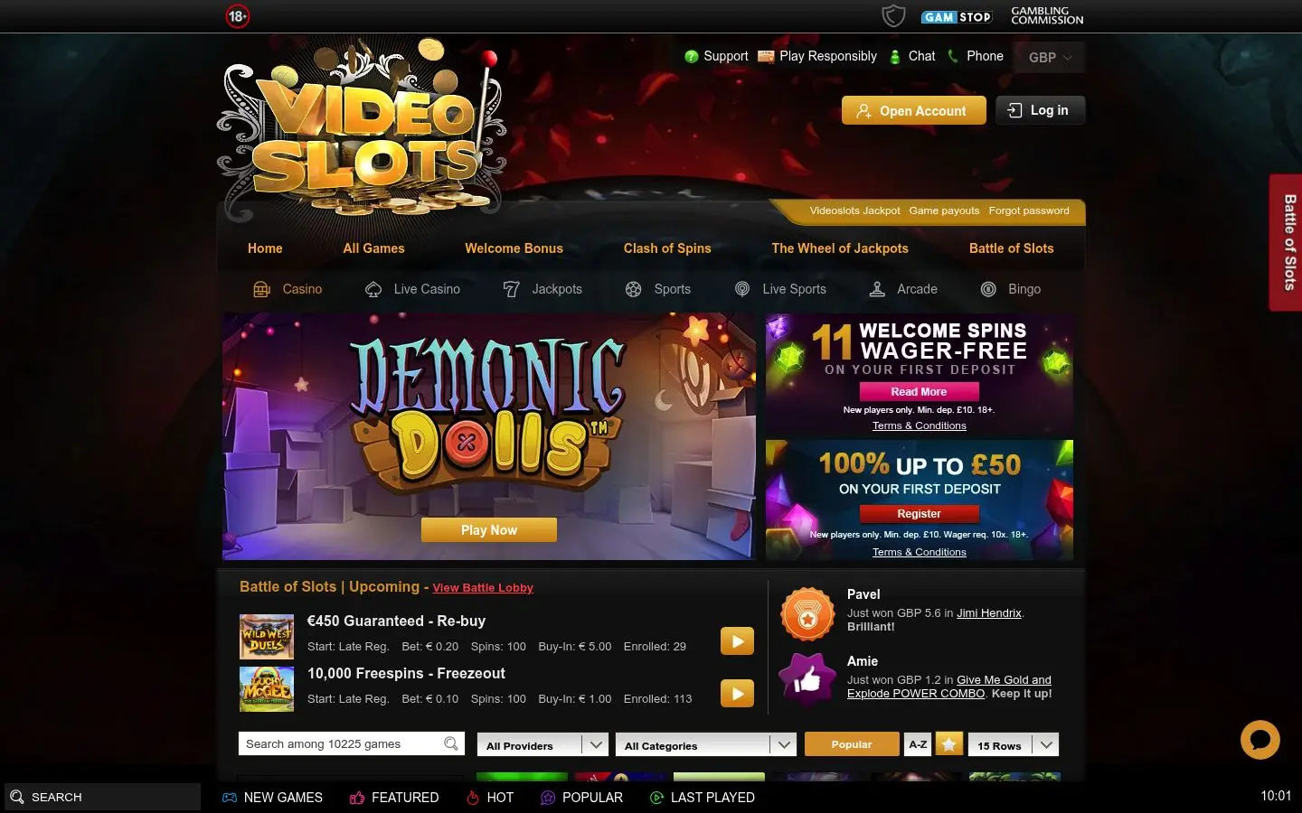 Videoslots homepage