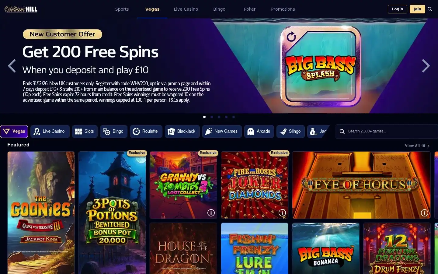 William Hill Vegas homepage