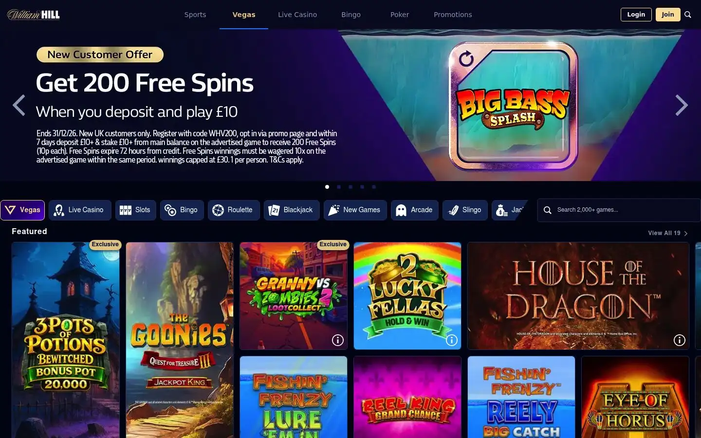 William Hill Vegas homepage